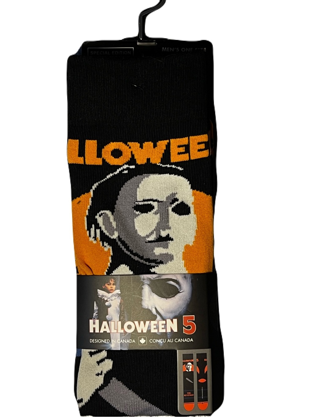 Halloween 5 Michael Myers Graphic Crew Socks - Black & Orange